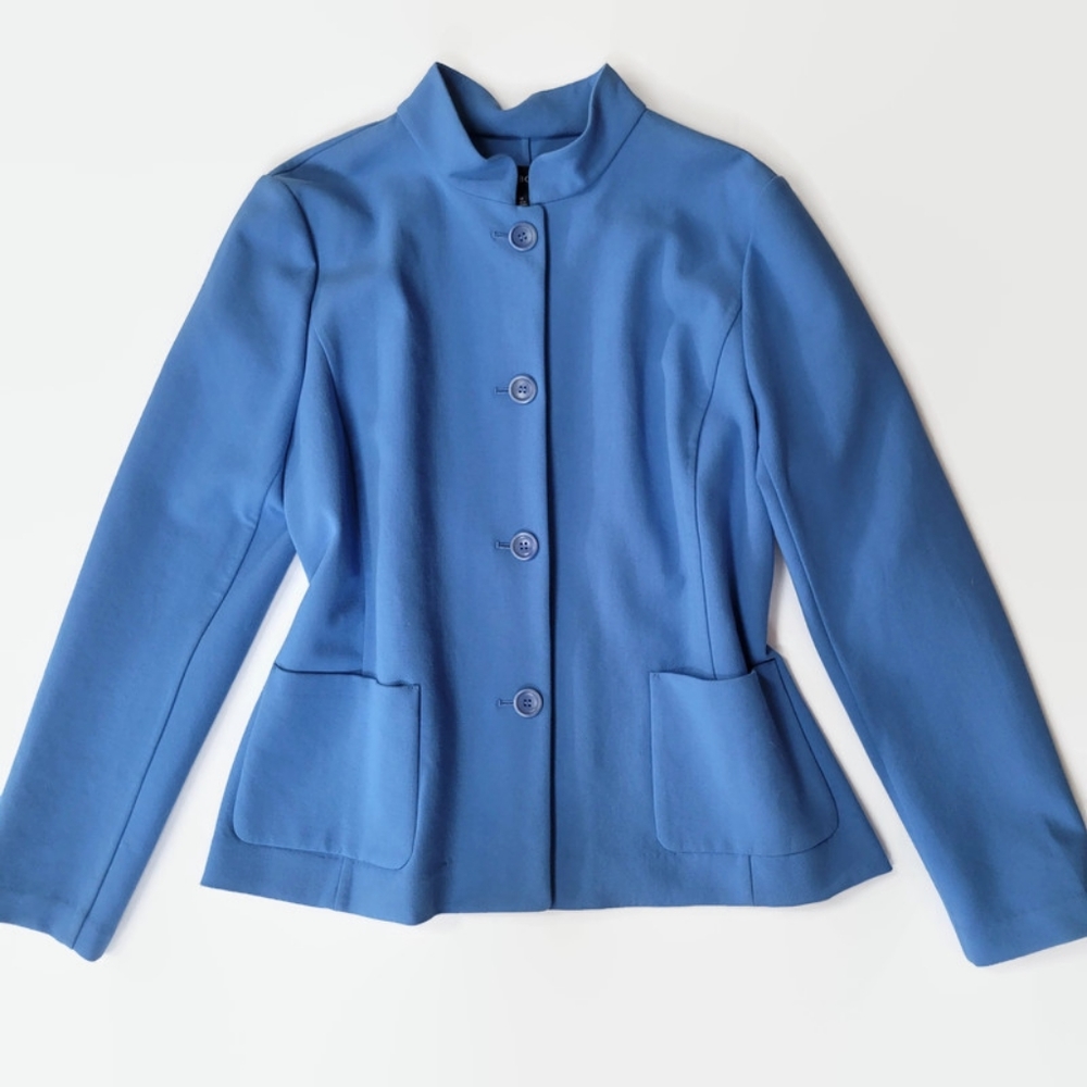 Talbots Blue Button-Front Stand-Collar Blazer